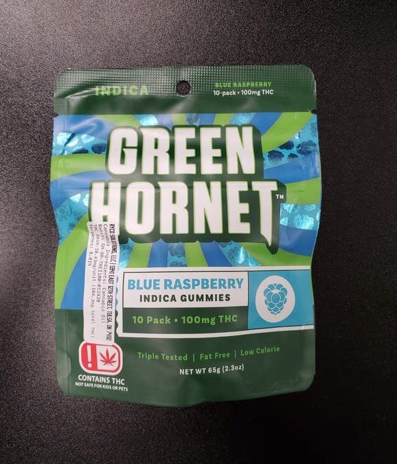 Green Hornet 100mg THC Blue Raspberry Gummies Indica